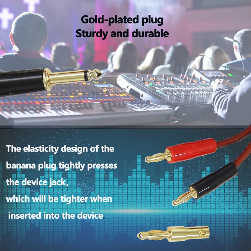 XMSJSIY 1/4 TS to Banana Plug,6.35mm TS Phono to Banana Plug Speaker Audio Cable,Gold-Plated 1/4 TS Male to Dual Banana Plugs OFC HiFi Speaker Wire for DJ Application, Mixer, Headphone Jack-16.5ft (5m) - Image 4